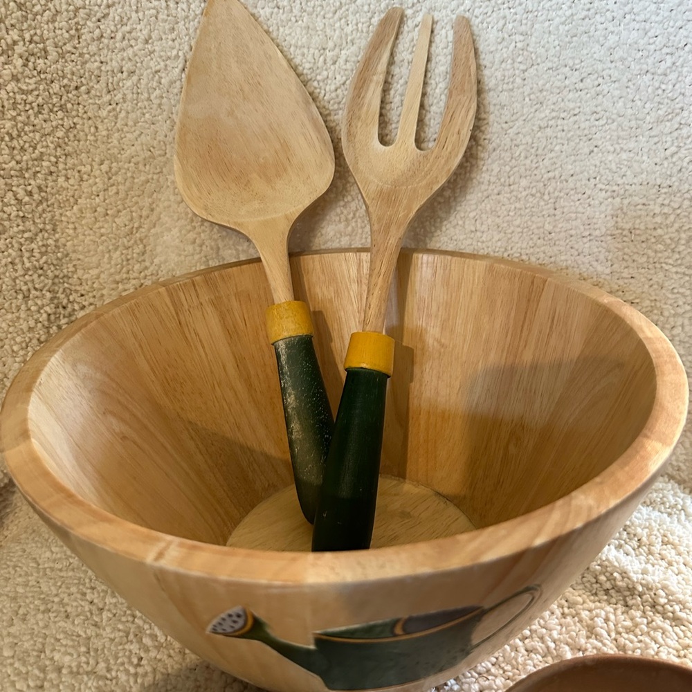 Natural Bamboo Salad Bowl Set with Utensils